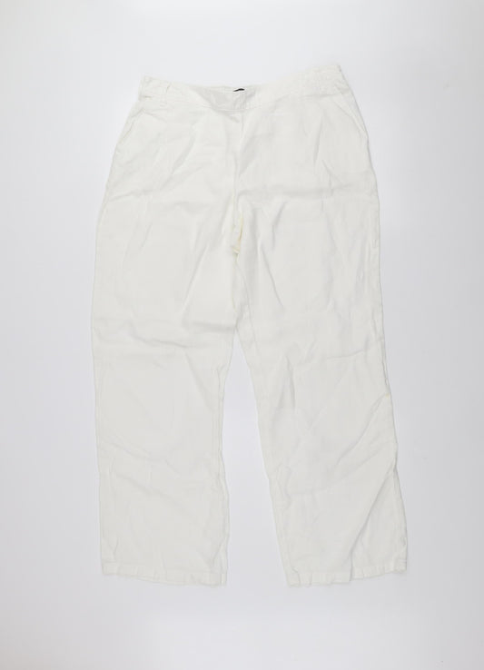 St. Bernard Women's White Linen Relaxed Trousers Size 14