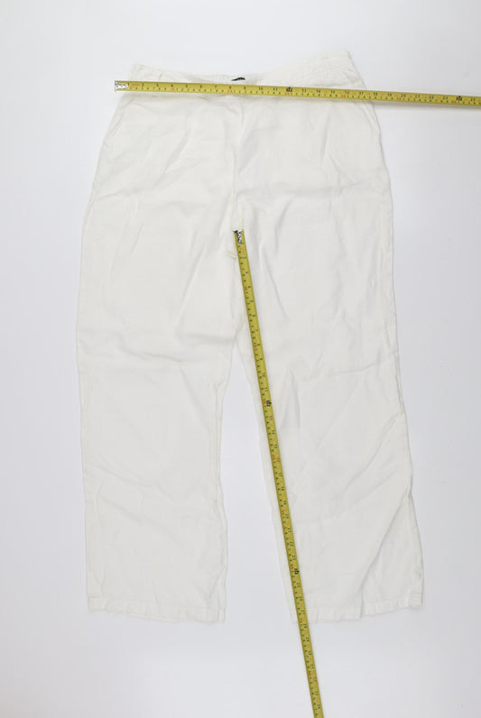 St. Bernard Women's White Linen Relaxed Trousers Size 14