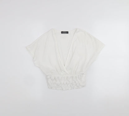 Womens UK Size XS Bershka White Cropped Blouse
