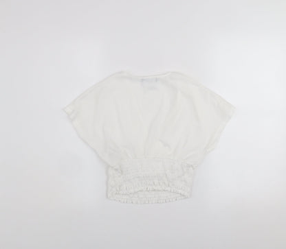 Womens UK Size XS Bershka White Cropped Blouse