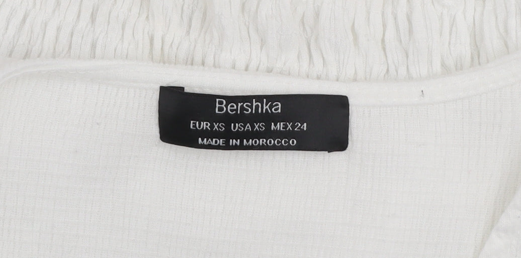 Womens UK Size XS Bershka White Cropped Blouse