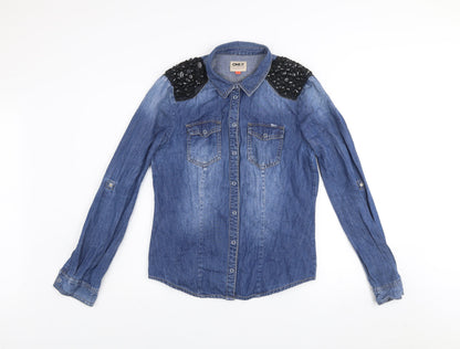 Womens UK Size 12 Only Blue Denim Button-Up