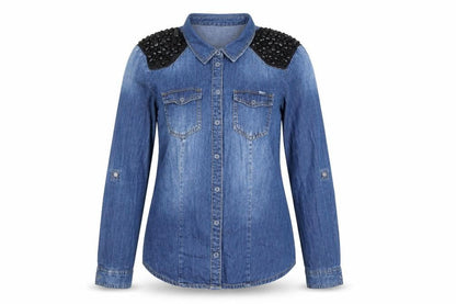 Womens UK Size 12 Only Blue Denim Button-Up