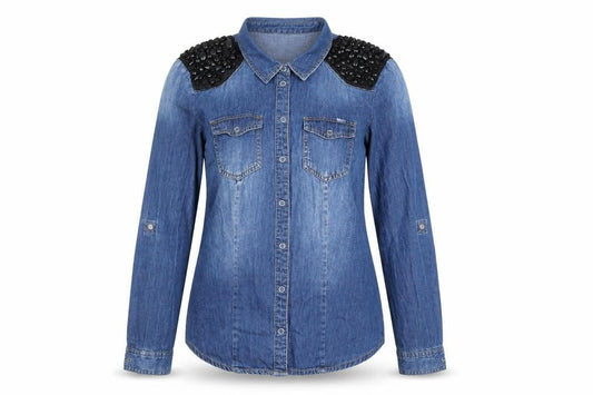 Womens UK Size 12 Only Blue Denim Button-Up