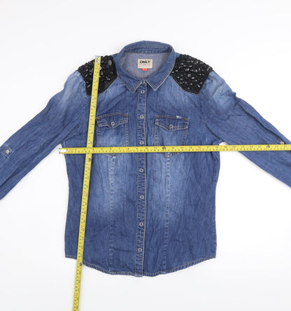 Womens UK Size 12 Only Blue Denim Button-Up