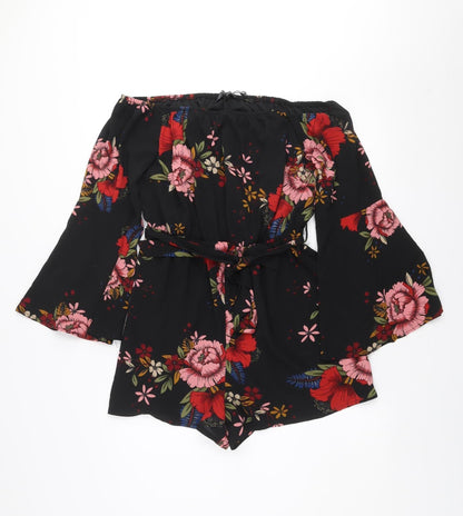 Parisian Women’s Black Floral Off Shoulder Playsuit Size 14