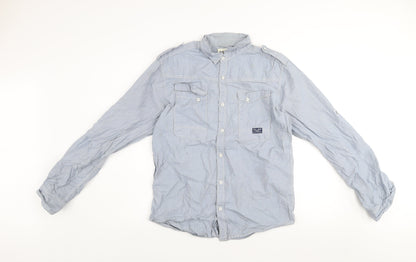 Diesel Men's Blue Stripe Button-Up Long Sleeve Cotton Shirt Size M