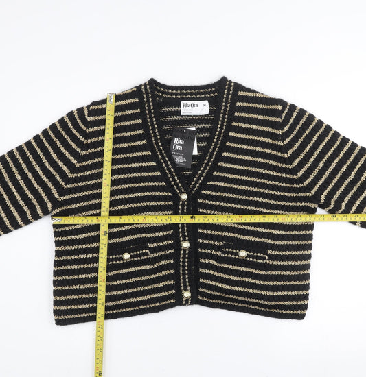 Rita Ora x Primark Womens Black Gold Striped Cardigan XL Knit Jumper