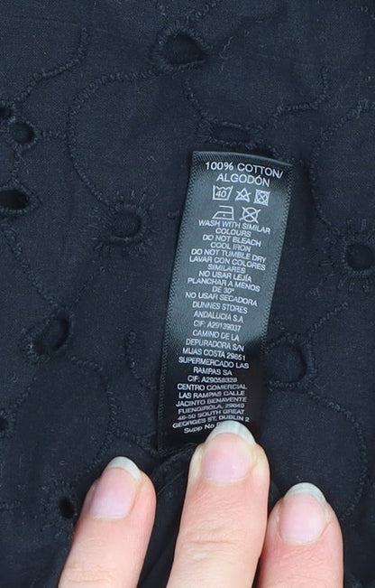 Dunnes Women Black Size 8 Off Shoulder Ruffle Midi Cotton Dress