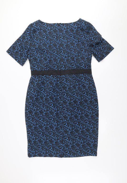 Monsoon Women's Blue Floral Sheath Dress Size 16 Knee Length