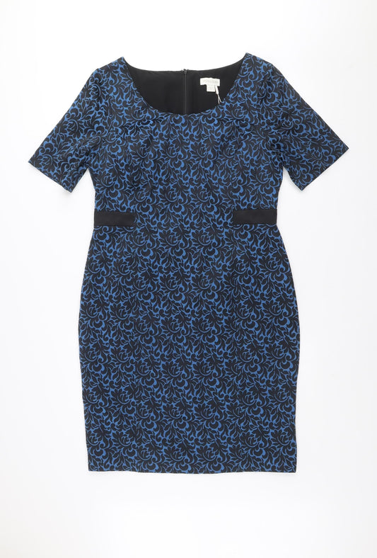 Monsoon Women's Blue Floral Sheath Dress Size 16 Knee Length