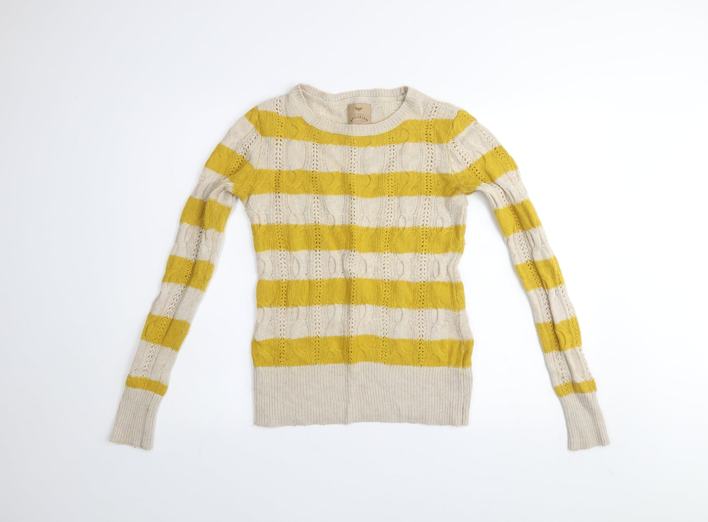 Womens UK Size 10 Aphorism Yellow Pullover Jumper
