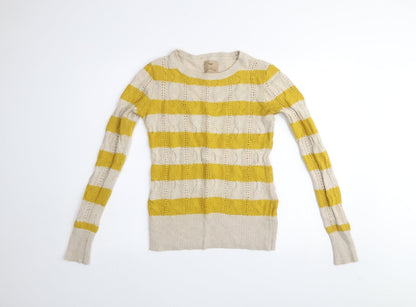 Womens UK Size 10 Aphorism Yellow Pullover Jumper