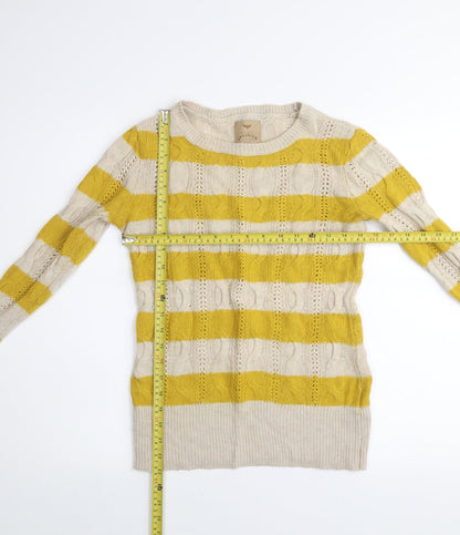 Womens UK Size 10 Aphorism Yellow Pullover Jumper