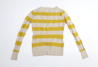 Womens UK Size 10 Aphorism Yellow Pullover Jumper
