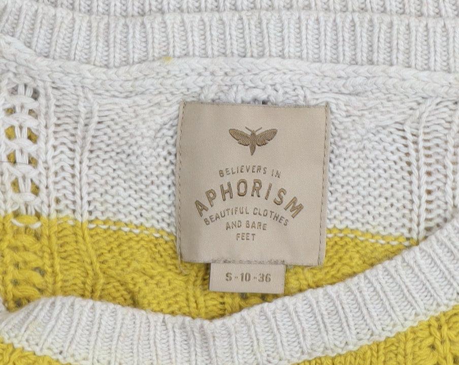Womens UK Size 10 Aphorism Yellow Pullover Jumper