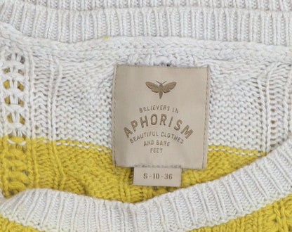 Womens UK Size 10 Aphorism Yellow Pullover Jumper