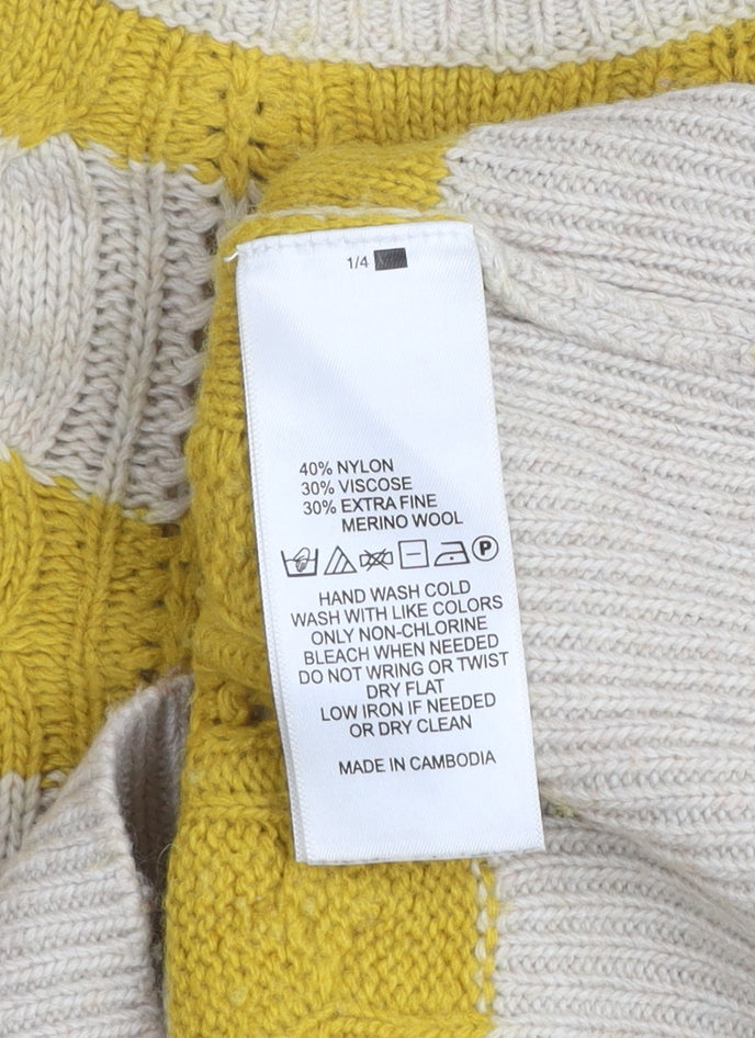 Womens UK Size 10 Aphorism Yellow Pullover Jumper