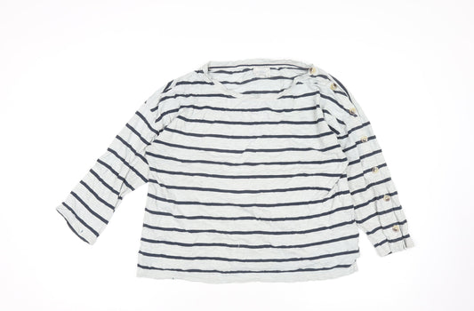 FatFace Women’s Blue White Striped 3/4 Sleeve Nautical Cotton Top Size 12