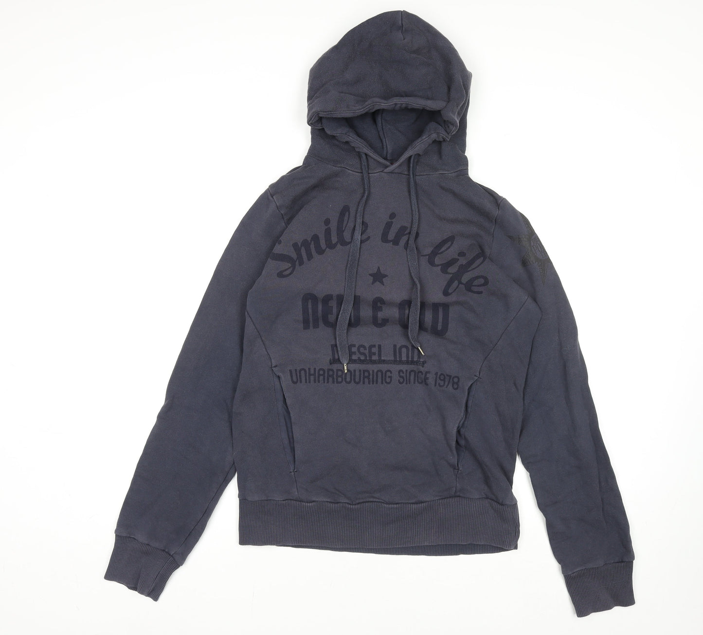 Diesel Men's Blue Hoodie Jumper L Graphic Print Cotton Casual