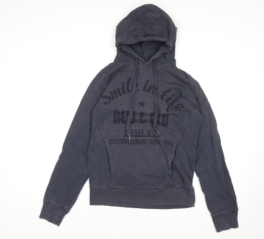 Diesel Men's Blue Hoodie Jumper L Graphic Print Cotton Casual