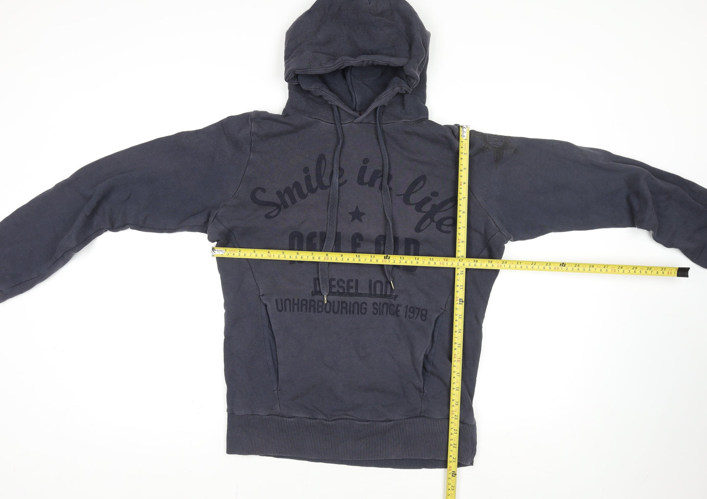 Diesel Men's Blue Hoodie Jumper L Graphic Print Cotton Casual