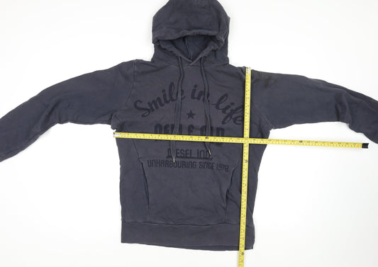 Diesel Men's Blue Hoodie Jumper L Graphic Print Cotton Casual