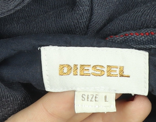 Diesel Men's Blue Hoodie Jumper L Graphic Print Cotton Casual