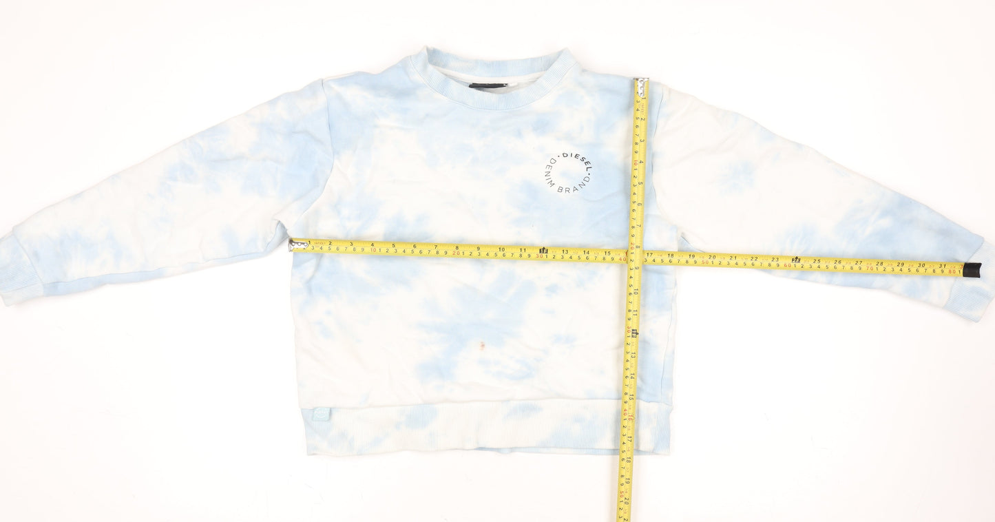 Diesel Women Blue Tie Dye Pullover Sweatshirt Medium Cotton Blend
