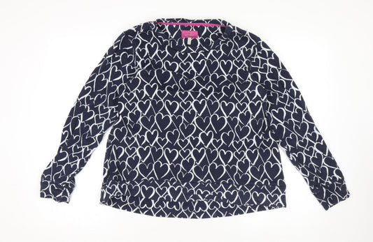 Joules Women's Blue Heart Print Cotton Pullover Jumper UK 10