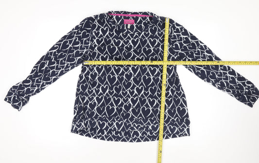 Joules Women's Blue Heart Print Cotton Pullover Jumper UK 10