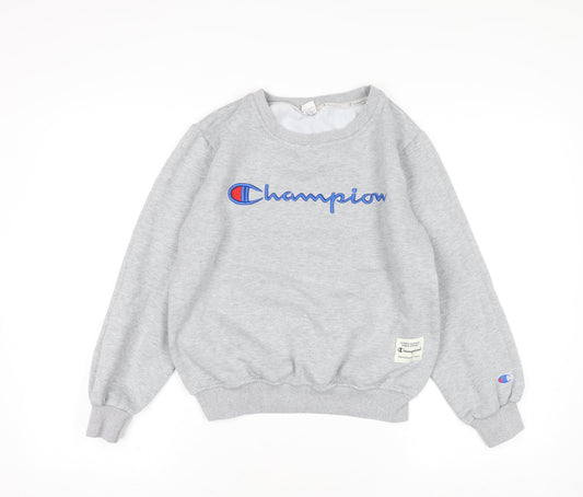 Champion Women Grey Medium Pullover Sweatshirt Logo Crew Neck