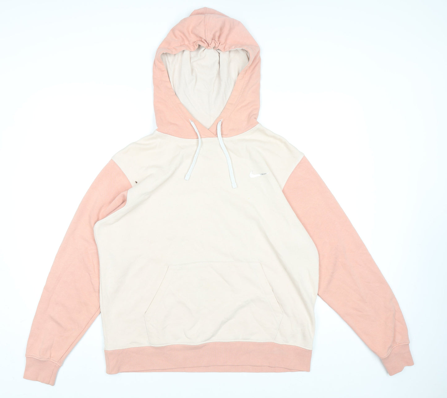Nike Women Beige & Pink Colourblock Pullover Hoodie Size M Cotton