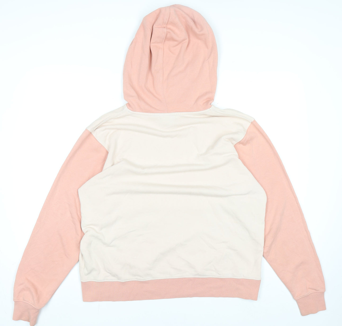 Nike Women Beige & Pink Colourblock Pullover Hoodie Size M Cotton