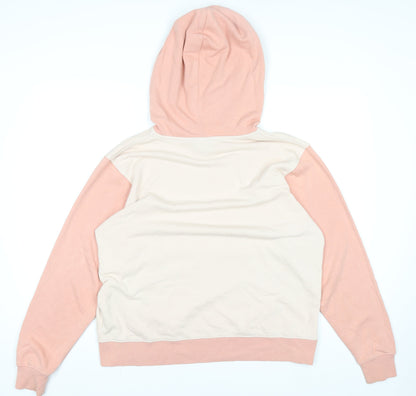 Nike Women Beige & Pink Colourblock Pullover Hoodie Size M Cotton