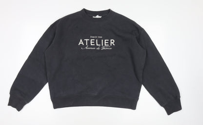 H&M Women's Black Cotton Blend Pullover Sweatshirt XS