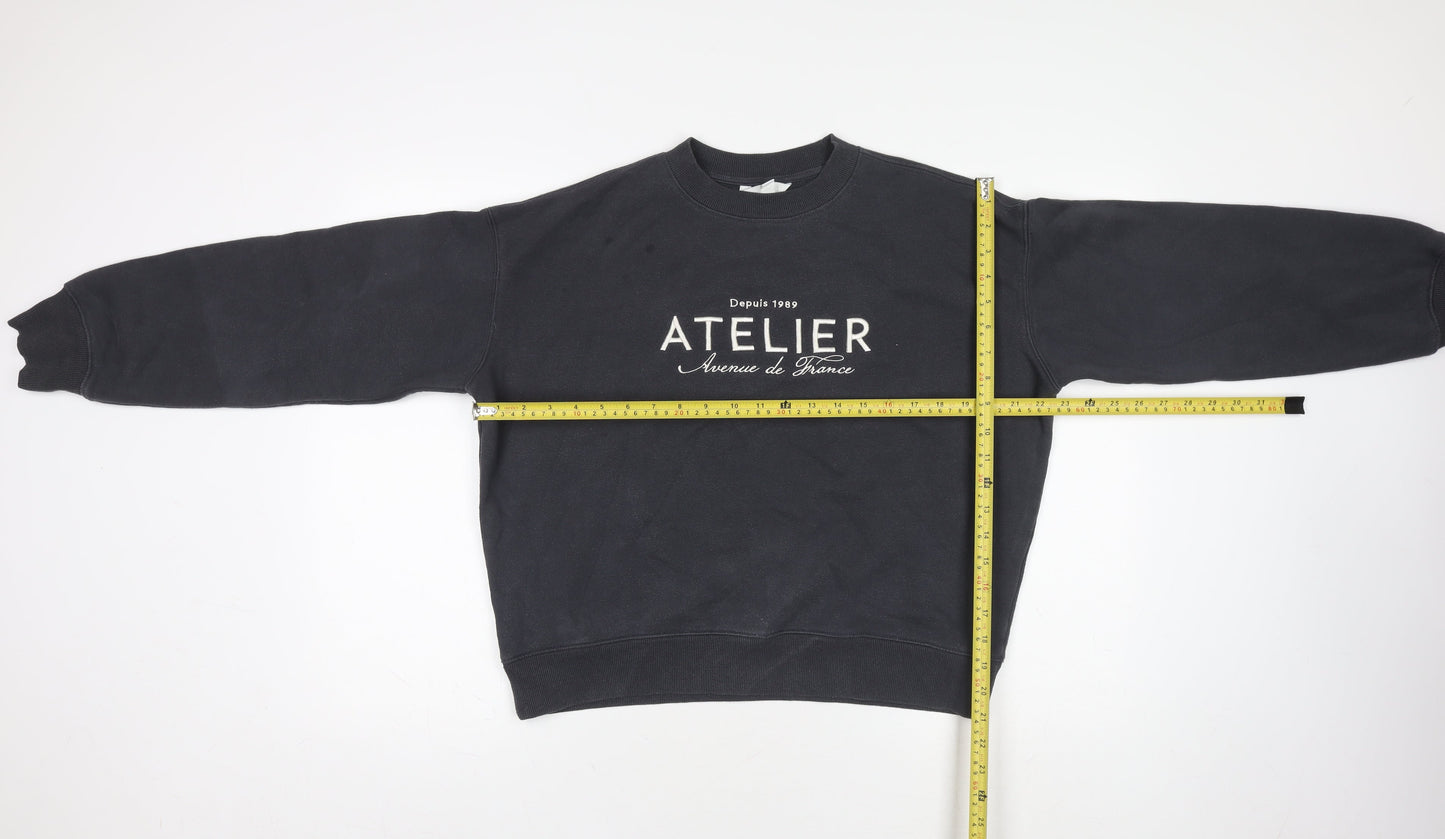 H&M Women's Black Cotton Blend Pullover Sweatshirt XS