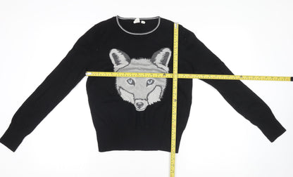 GAP Womens Black Wool Blend Fox Jumper Size S Long Sleeve Crew Neck
