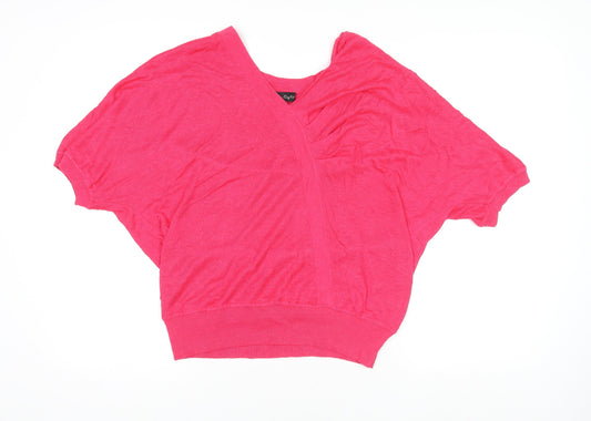 Phase Eight Women's Pink Linen Blend V-Neck Short Sleeve Wrap Blouse Size L