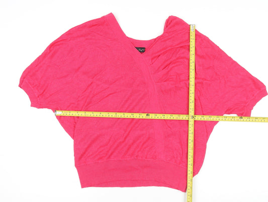 Phase Eight Women's Pink Linen Blend V-Neck Short Sleeve Wrap Blouse Size L