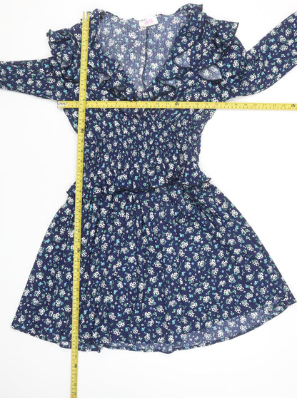 Savida Women's Blue Floral Ruffle Fit & Flare Dress Size 12