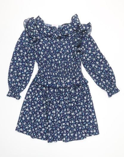 Savida Women's Blue Floral Ruffle Fit & Flare Dress Size 12