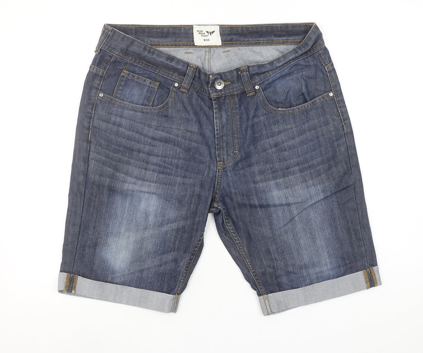 Cedar Wood State Men's Blue Denim Chino Shorts W34 Regular Fit
