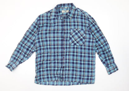 Pierre Leon Men's Blue Checked Flannel Long Sleeve Casual Shirt L