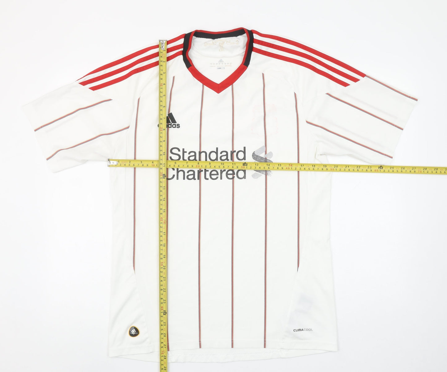 Adidas Men's White Striped Football Jersey T-Shirt Size L