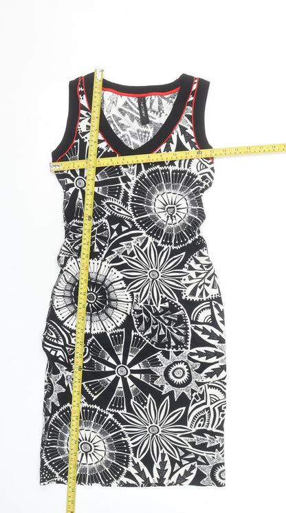 Marc Cain Womens Black Floral Bodycon Stretch Dress Size 10
