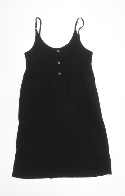 Next Women’s Black Cotton Slip Dress Size 16 Sleeveless Knee Length