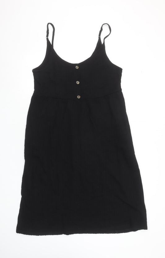 Next Women’s Black Cotton Slip Dress Size 16 Sleeveless Knee Length