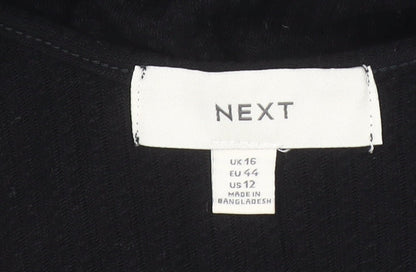 Next Women’s Black Cotton Slip Dress Size 16 Sleeveless Knee Length