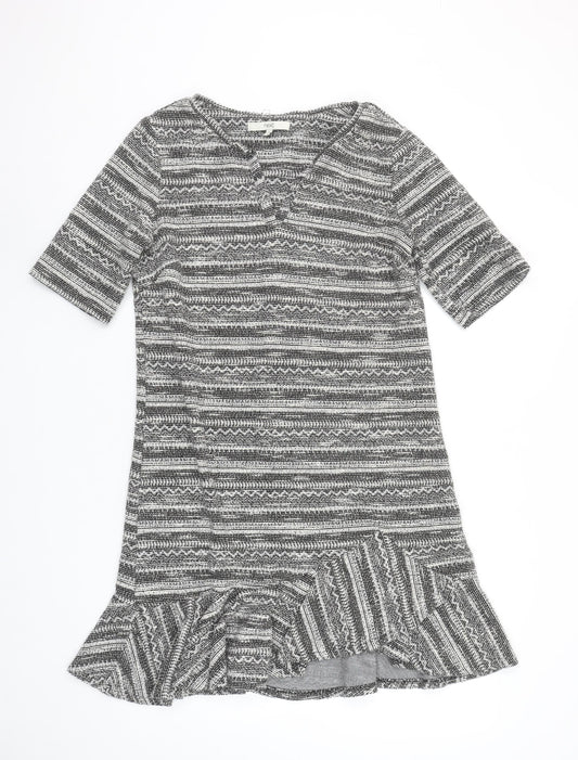 Next Women’s Grey Striped Shift Dress Size 12 V-Neck Half Sleeve